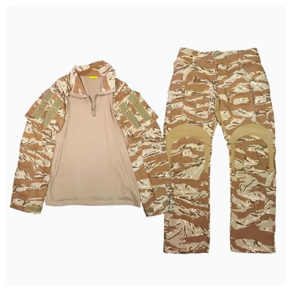 Camouflage jacket and pants on a white background