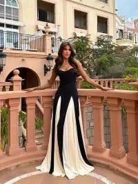 Elegant Black and White Maxi Dress – Timeless Evening Glamour
