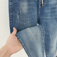 Plus Size Jeans for Women Stretchy Nine-Point Pants Thin High-Waist Pants XL-6XL