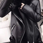 Thick Long Sleeve Chic Faux Leather Jackets for Women with Fur Cuffs & Collar