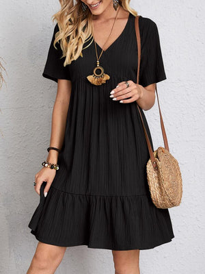 Women's Vintage Casual Summer Dresses Trendy V Neck w/ Ruffles Boho Dress