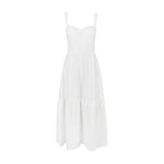 Women's Midi Summer Dress Linen-Cotton Blend Jacquard Dress Elegant Sexy Slip White Vacation Dress