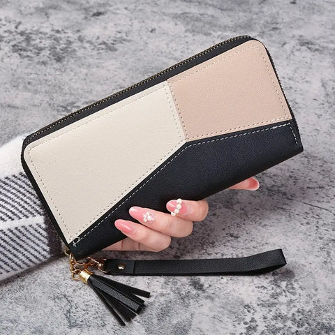 Faux Leather Zipper Wallet  Black
