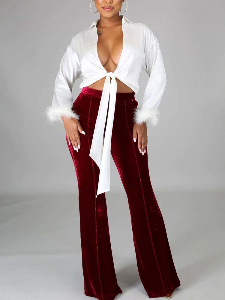 Velvet Bell Bottoms High Waist Flares Stretchy Pants