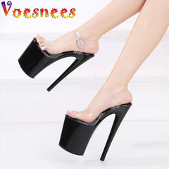 Stunning Black/Pink/Red Platform Heels with Clear Straps 20CM High Heels