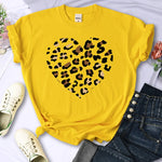 Broken Leopard Heart T-Shirt Casual Fashion Top Comfortable Women's TEE