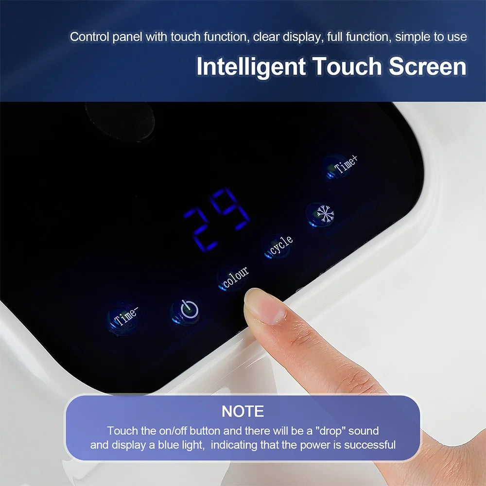 Digital control panel with touch function and clear display, featuring an 'Intelligent Touch Screen' label.