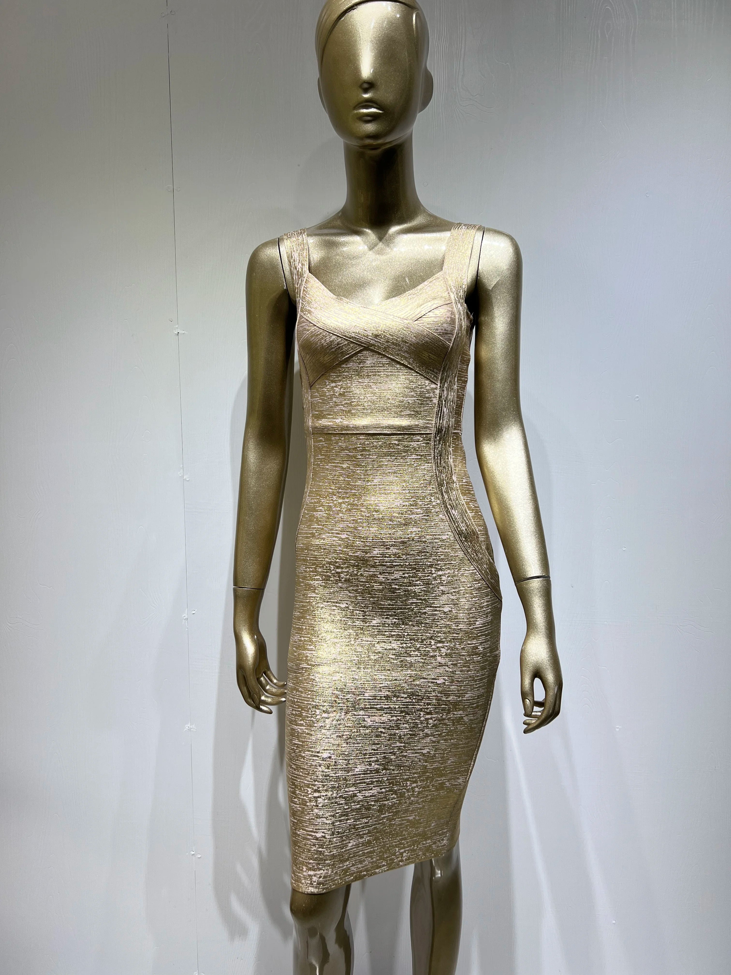 Boutique Designer Style Sexy Metallic Sleeveless Backless Short Dress Gold Silver Midi Bodycon Bandage Dress Elegant Evening Wedding Party Dress