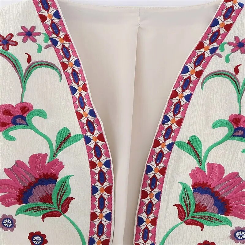 Women's Vintage Floral Embroidered Vest Waistcoat Vests Traditional Costume Vintage Floral Boho Open Blazer