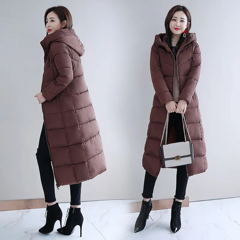 Women's Long Hooded Puffer Coat – Winter Essential - Plus Sizes