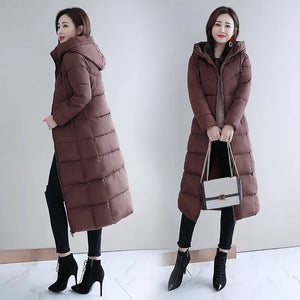 Women's Long Hooded Puffer Coat – Winter Essential - Plus Sizes