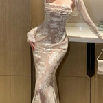 Sexy Bodycon Lace Long Dress Spaghetti Strap Wedding Party Gown Evening Maxi Mermaid Prom Dress