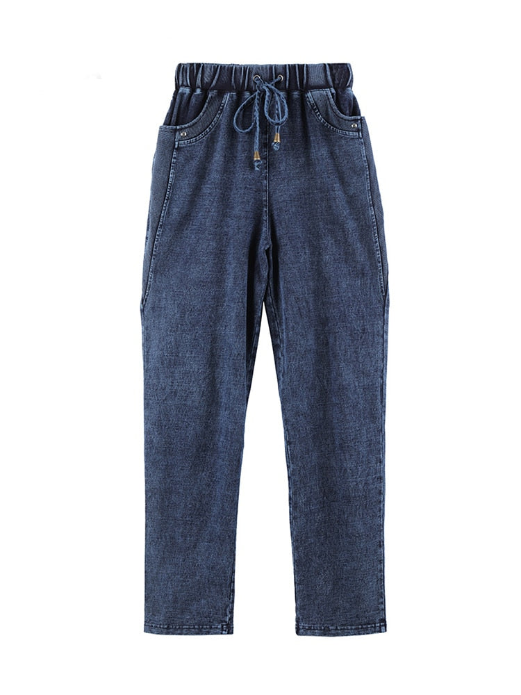 Women's Plus Size Jeans Stretchy Cotton Knit Denim Trousers