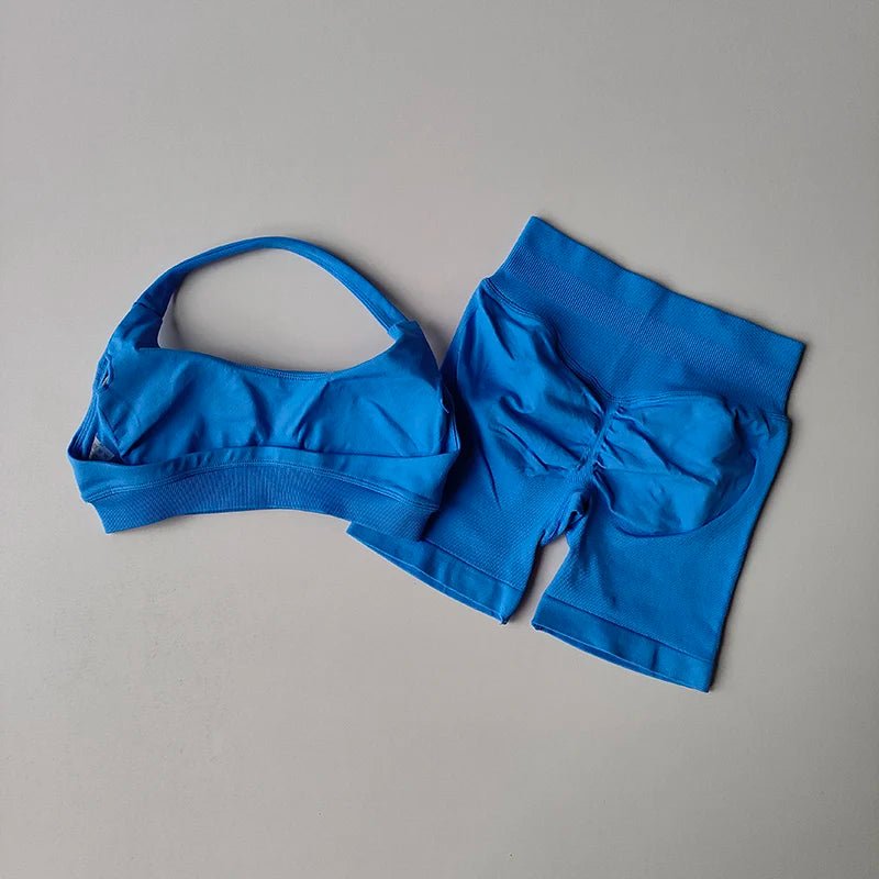 Blue bikini set on a gray background