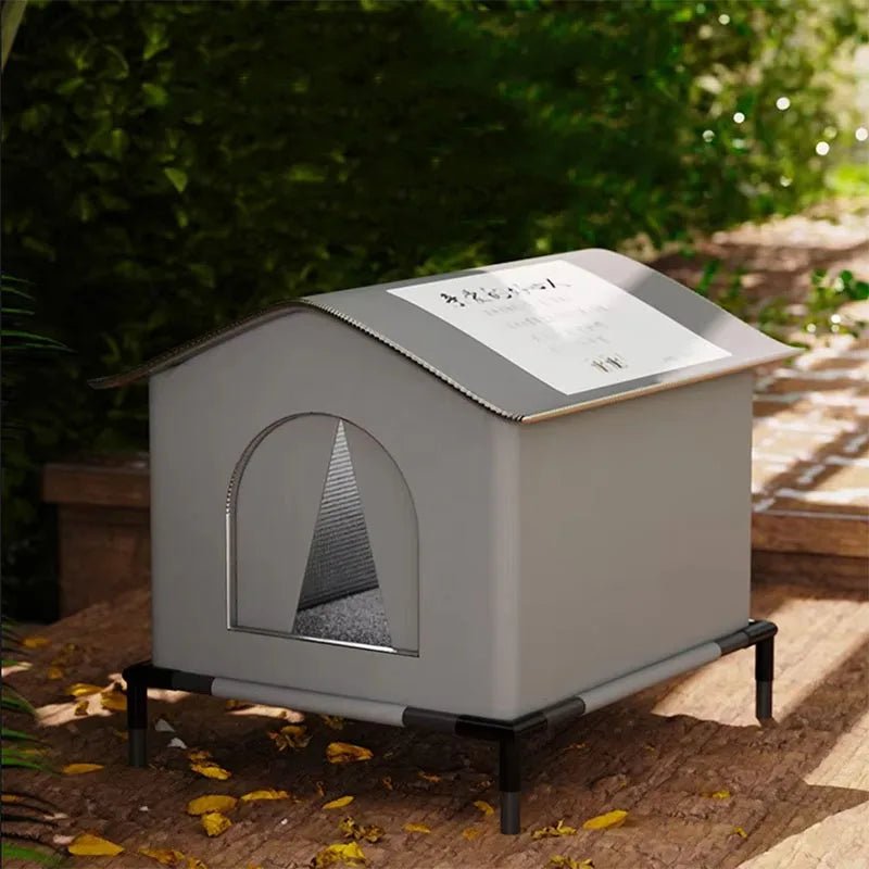 Modern pet house with solar panel on roof in outdoor setting
