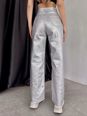 Gold & Silver High-Waist Metallic Straight Loose Fit Pants for Parties & Events