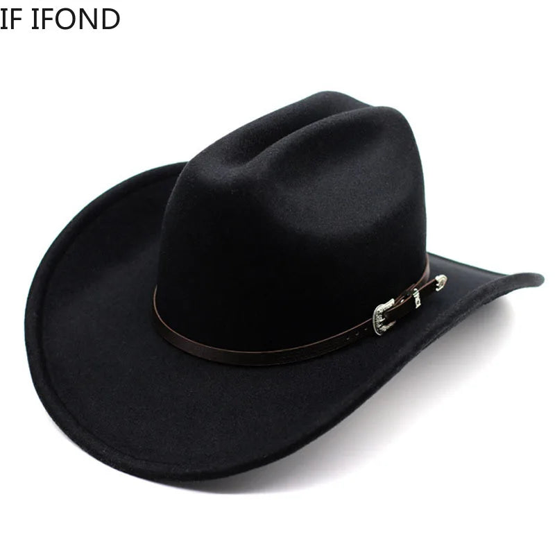 Black cowboy hat with a leather band on a white background