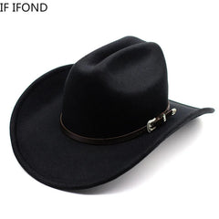 Black cowboy hat with a leather band on a white background