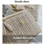 Straw Bucket Crossbody Bag - Fashion Weave Handbag with Chain Chic Shoulder Bags Purses