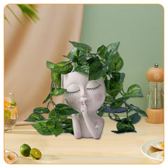 Unique Face Planters Pot for Indoor Outdoor Plants with Drainage Hole Cute Woman's Face Plant Pots Closed Eyes