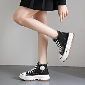 High-Top Lace-Up Casual High Platform Canvas Sneakers Non-Slip Running Shoes Wear Resistant Vulcanized Shoes