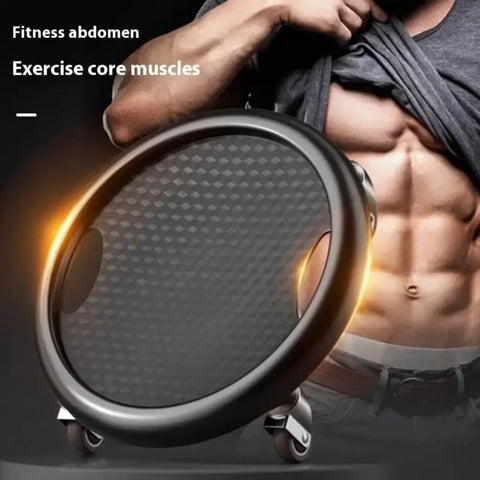 Abdominal exercise wheel with a person showing off their core muscles.