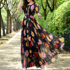 Women's Flower Print Loose Fit Party Dress