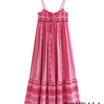 Bohemian Flower Print Knit Corset Long Cami Dress Bow Tie Embroidered Ruffles Summer Dress New Fashion