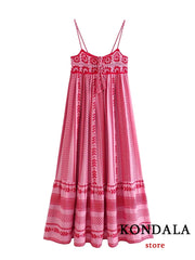 Bohemian Flower Print Knit Corset Long Cami Dress Bow Tie Embroidered Ruffles Summer Dress New Fashion