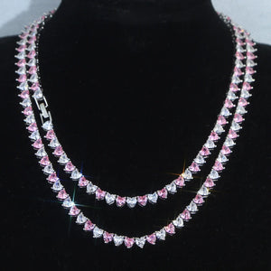 Heart Shaped Cubic Zirconia Stones Tennis Necklace White Pink Cubic Zirconia Women's Jewelry Choker