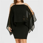 Plus Size Cold Shoulder Cape Dress with Sheer Overlay  Asymmetric Chiffon Strapless Mini Dress