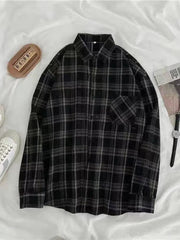 Vintage Women's Plaid Shirt Autumn/Winter Long Sleeve Oversized Button Up Tops Loose Casual Shirts