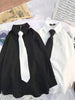 White & Black Shirts for Women with Tie Boutique Fashion Preppy Style Long Sleeve Shirts Button Up