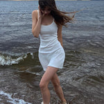 Women's Beach Style Mini Dress Spaghetti Straps Summer Knit Y2K Sundress