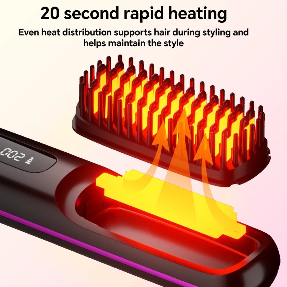 Hair styling tool with heating elements and digital display on a white background