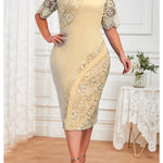 Elegant Plus Size Floral Patchwork Bodycon Evening Dress