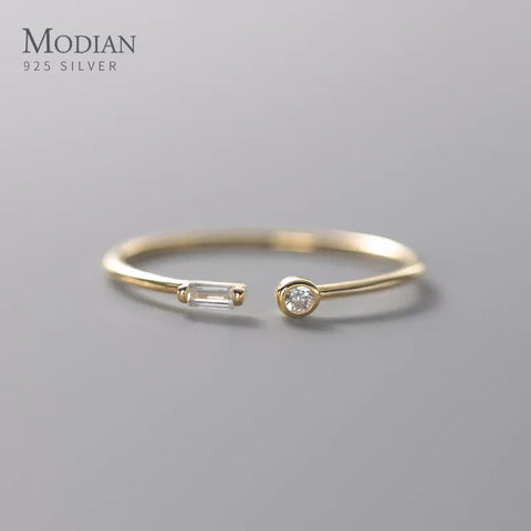 Ring Women 925 Sterling Silver Thin Cubic Zirconia Adjustable 14K Gold Plated Wedding Jewelry Gift