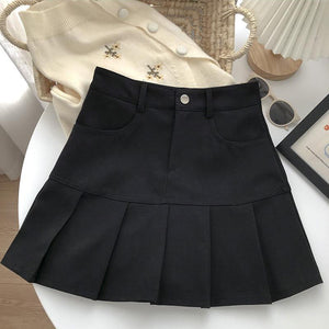 Girl's Half Drop Pleat Skirt School Uniform Women's Y2K High Waist Pleated Mini Skirt With Shorts Lining