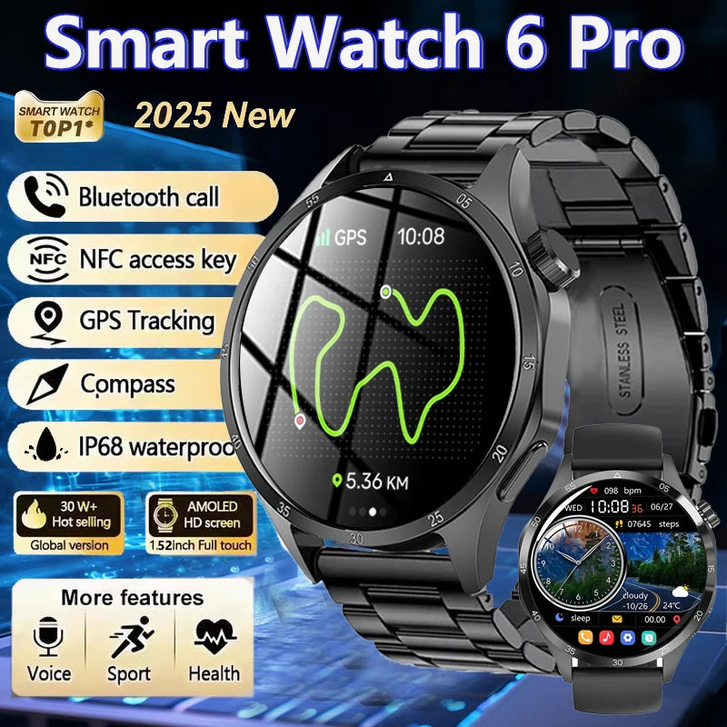 Smart Watch 6 Pro with features listed on a blue gradient background