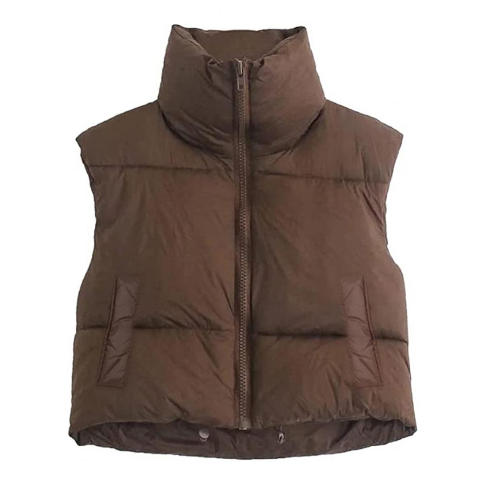 Ultra-Insulated Padded Puffer Vest with High Neck and Adjustable Hem Crop Top Vest