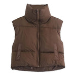 Ultra-Insulated Padded Puffer Vest with High Neck and Adjustable Hem Crop Top Vest