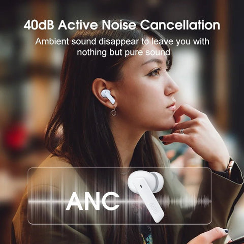 NEW Wireless QCY TWS Bluetooth 5.2 Earphones Ear Buds 40dB Active Noise Cancellation Headset 6 Mic ENC HD Call Earbuds Great Base iPhone IOS & Android