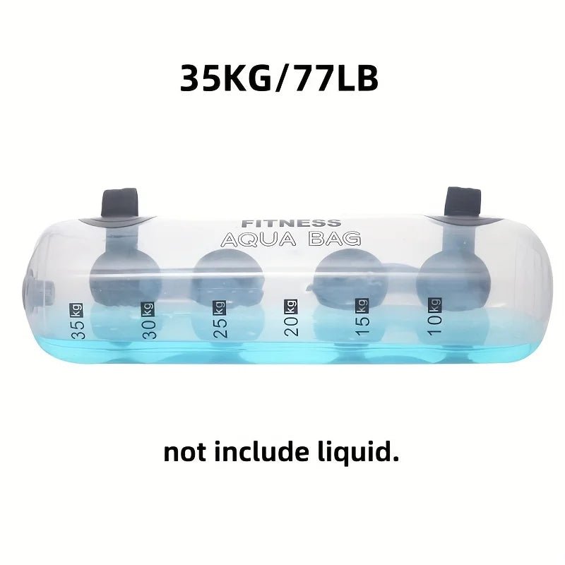 Fitness aqua bag with weight markings on a white background