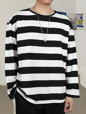 Striped Sweater Long Sleeve T shirt Streetwear for Women Oversized Striped Blouse Long Sleeve Grunge T-Shirt