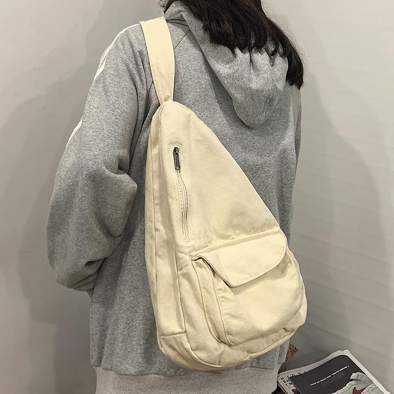 Minimalist Single Shoulder Backpack Messenger Bag Cotton Canvas Handbag Crossbody Bag