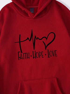 Women's "Faith Hope Love" Graphic Hoodie Casual Loose Streetwear Sweatshirt Autumn Fleece Hooded Hip Hop O-Neck Clothing Tops