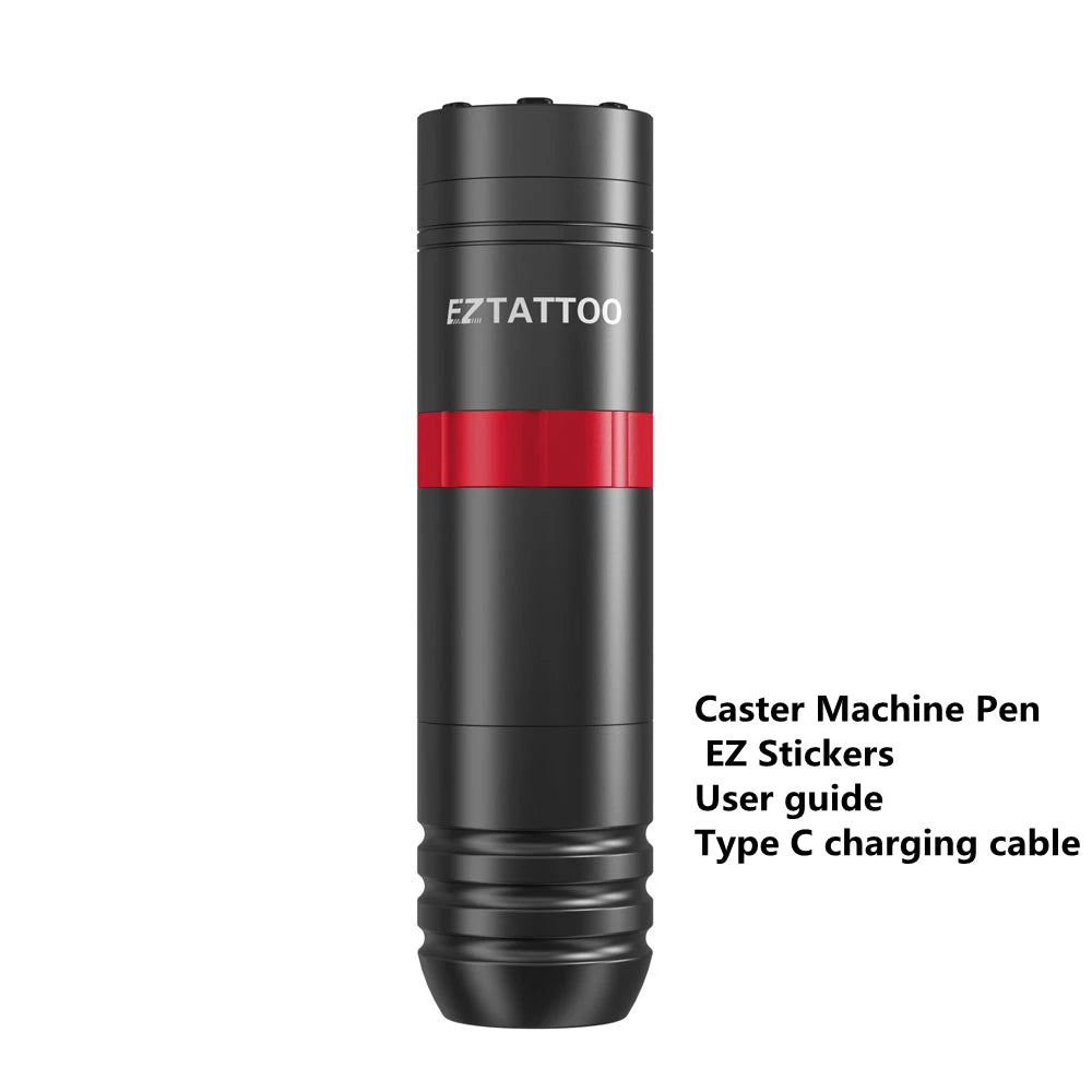 Black tattoo machine pen with red accent on a white background