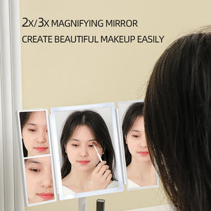 Makeup Vanity Mirror with Lights - 3 Color Lighting Modes 60 LED 1x/2x/3x Magnification, 360° Adjustable Rotation USB Charging