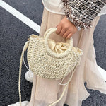 Handwoven Straw Purse Rattan Half-Moon Beach Handbag Large Capacity Women Summer Hollow Out Crossbody Shoulder Bag