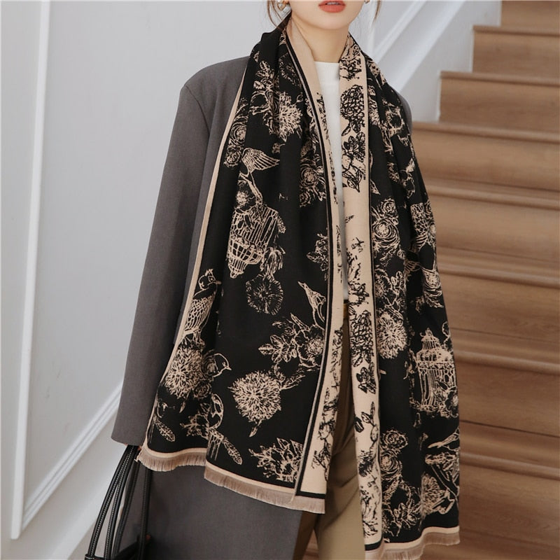 Women's Warm Scarf Cashmere Design Print Shawls Thick Blanket Soft Stoles